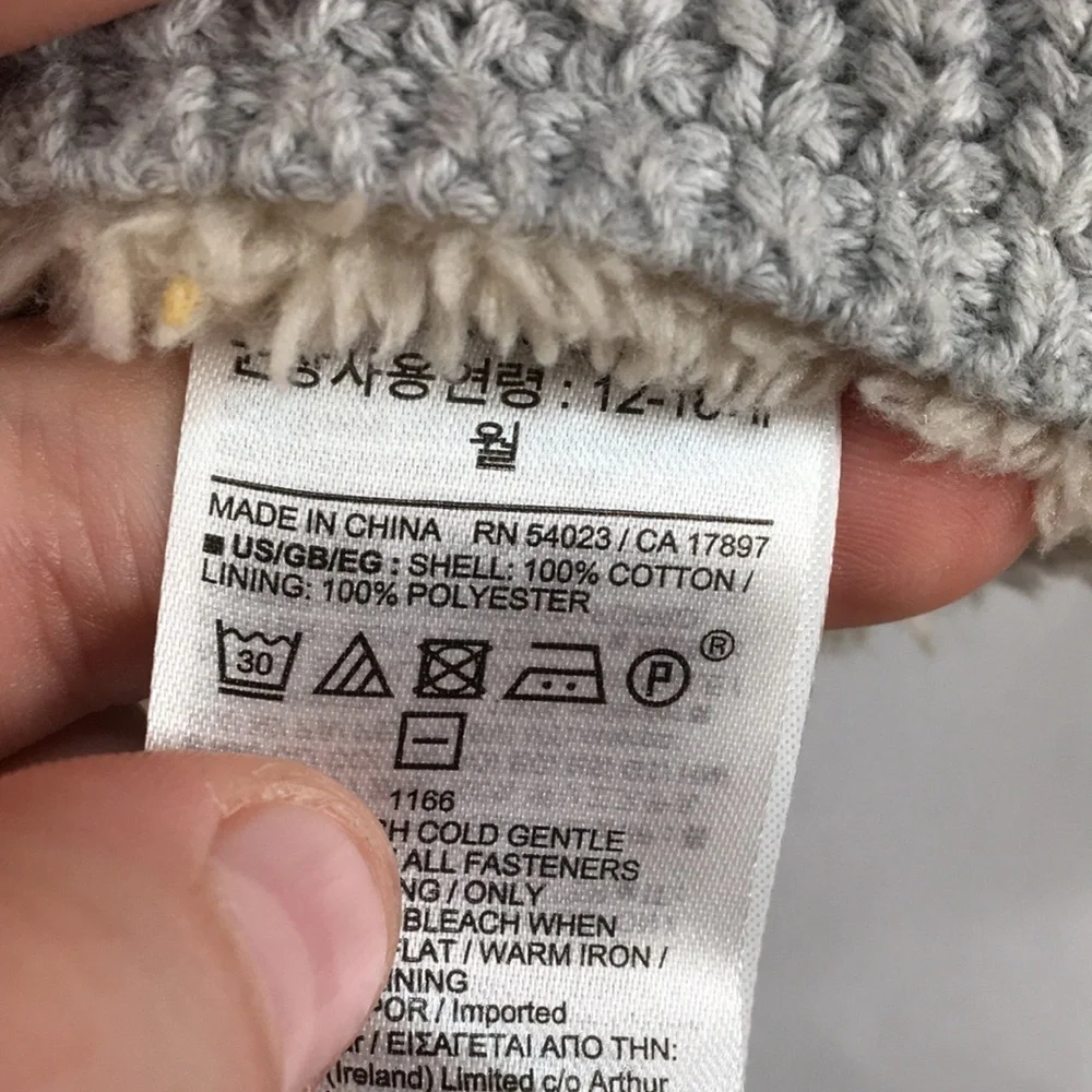 GAP Sherpa Gray Knit Sweater Animal Ears Hoodie Size 12-18M Great Condition